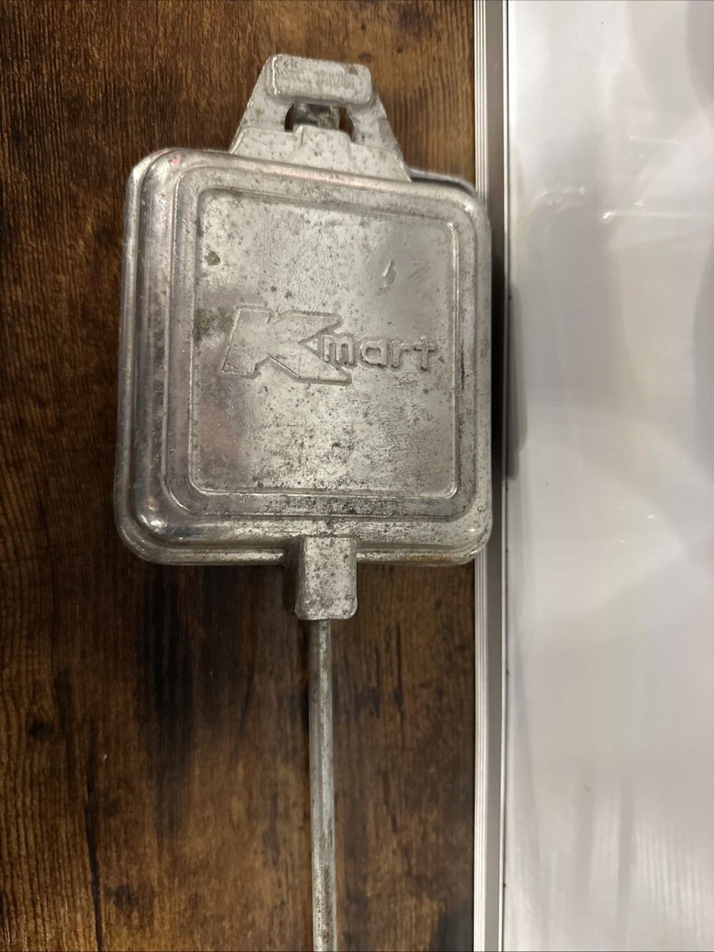 vintage KMart-branded camp cooker, pie iron, hobo pie maker, mountain pie iron